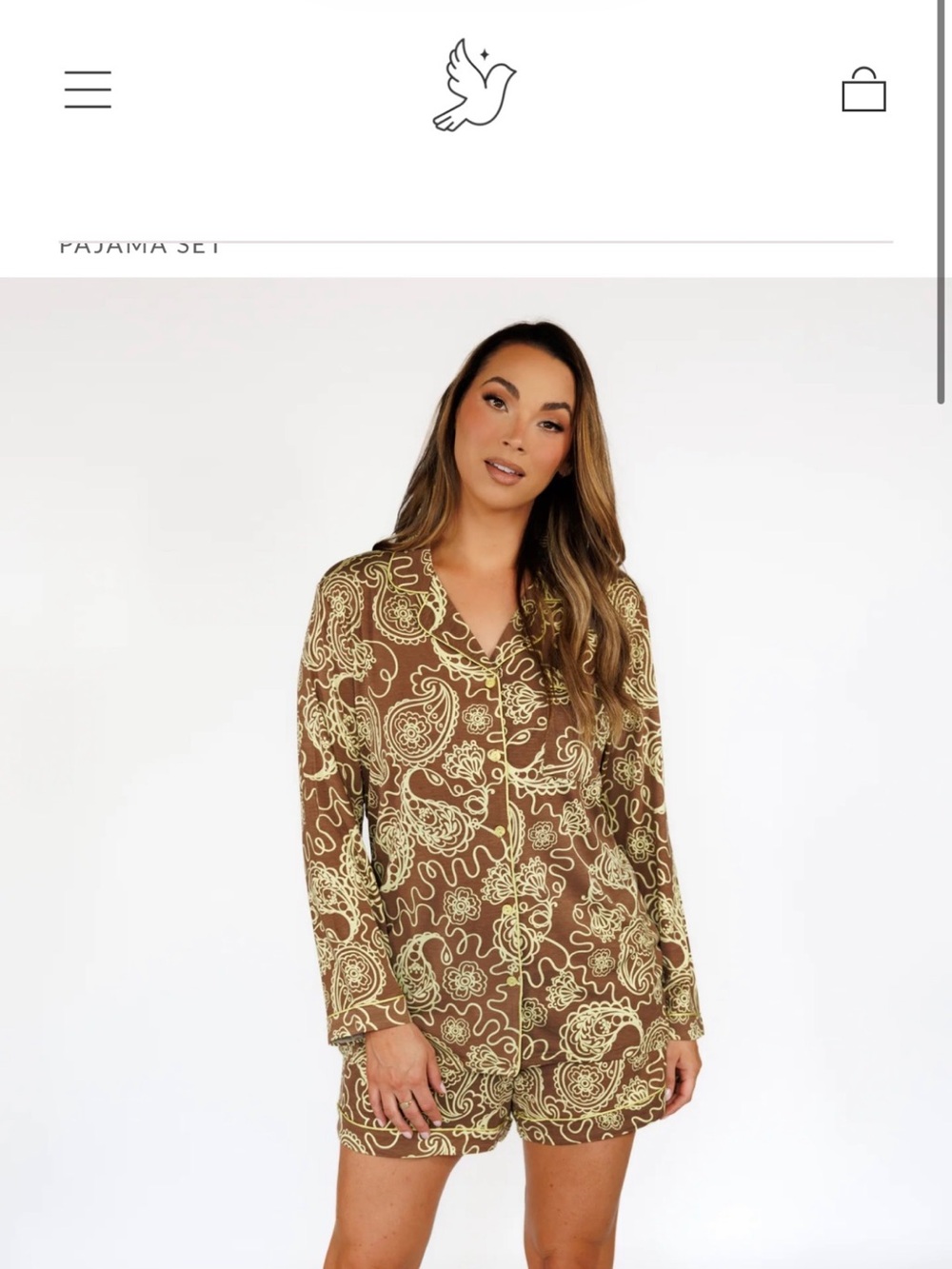 Brown & Cream Paisley Button-Front Pajama Set